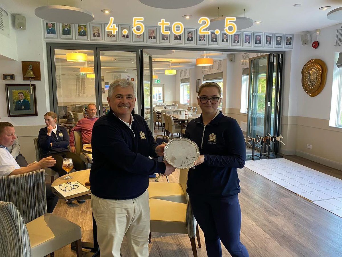 ChloSamuelgolf's tweet photo. Got shield back in members v juniors trophy @dartfordgolf kicking off the new season 🏆 Had to say a few words in socks #juniorgolf https://t.co/2Puh5gmIU9