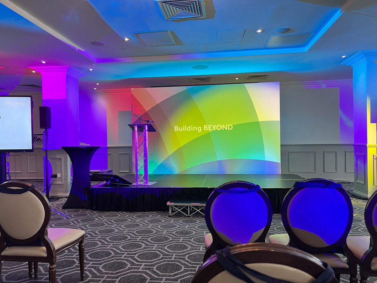 AVE_Services's tweet image. A full AV setup ready to go! Featuring 86&quot; screens, a crisp audio system, dynamic lighting, and a branded backdrop, this conference space is set for a seamless event. Clear visuals, great sound, and a professional finish make all the difference!

#ConferenceSetup #LargeScreens