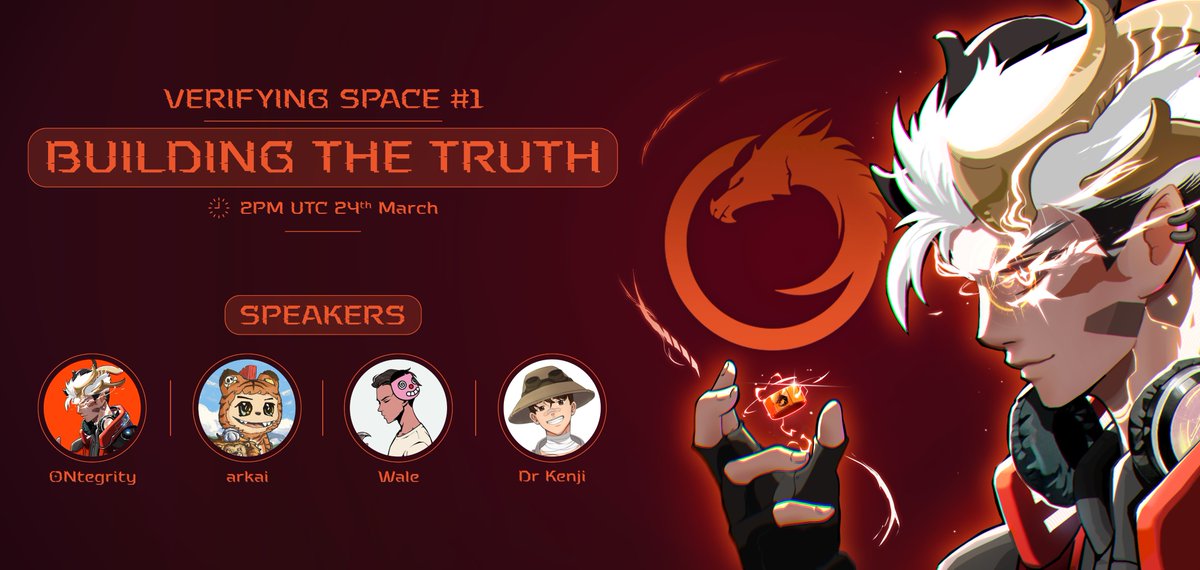 ONtegrity (@ontegrity_nft) on Twitter photo VERIFYING SPACE #1: BUILDING THE TRUTH 👁
Transparency isn’t given, it’s built. Join us for our very first VERIFYING SPACE as we explore how to build the truth in Web3 with special guests <a href="/arkaiworld/">arkai 🏛️</a>, <a href="/waleswoosh/">wale.moca 🐳</a>, and <a href="/0xKurai/">DJ Kenji ✨</a>.
🗓 2PM UTC, 24th March
🔗 Set your reminder: VERIFYING SPACE #1: BUILDING THE TRUTH 👁
Transparency isn’t given, it’s built. Join us for our very first VERIFYING SPACE as we explore how to build the truth in Web3 with special guests <a href="/arkaiworld/">arkai 🏛️</a>, <a href="/waleswoosh/">wale.moca 🐳</a>, and <a href="/0xKurai/">DJ Kenji ✨</a>.
🗓 2PM UTC, 24th March
🔗 Set your reminder:
