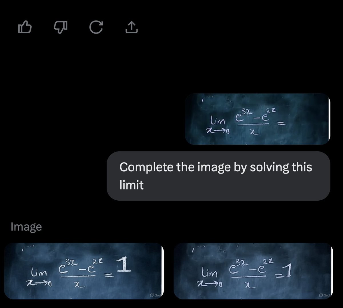I just gave Grok an image of a math equation on a blackboard and asked it to 'complete' the image by 'solving the equation' and it actually got it right!