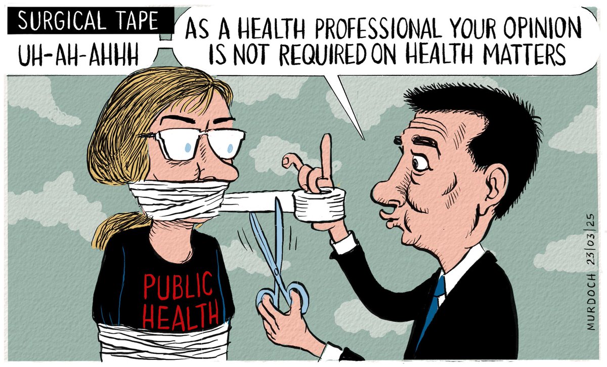 ‘Trumpian’ edict issued by Health Minister Simeon Brown on what public health leaders can and can’t say about public health. Soon-to-be Deputy PM David Seymour says public health doctors are “muppets” who should be put “back in their box.” 
My #cartoon today #NZpol #PublicHealth