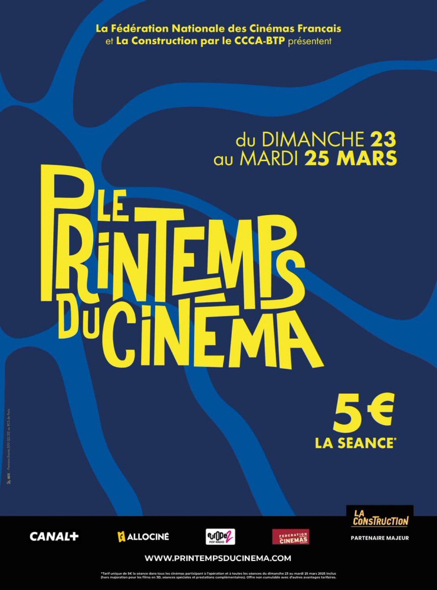 🇫🇷🎬 La place de cinéma est à 5€ pour tous les films, dans tous les cinémas, de dimanche 23 mars à mardi 25 mars, pour le printemps du cinéma. 🐀

Vous allez voir quoi l’équipe ?