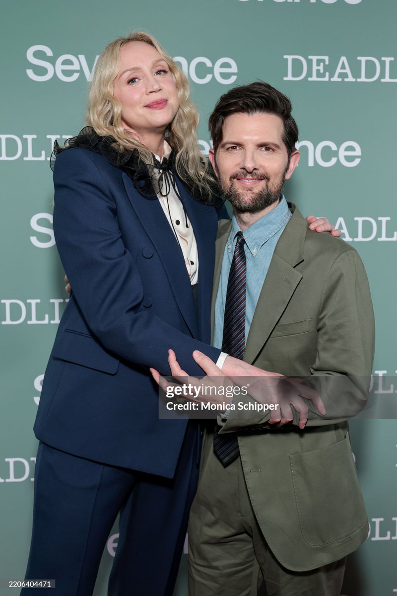 Adam Scott &amp; Gwendoline Christie at the All Guild Severance FYC event, photographed by Monica Schipper for Getty Images! 💙