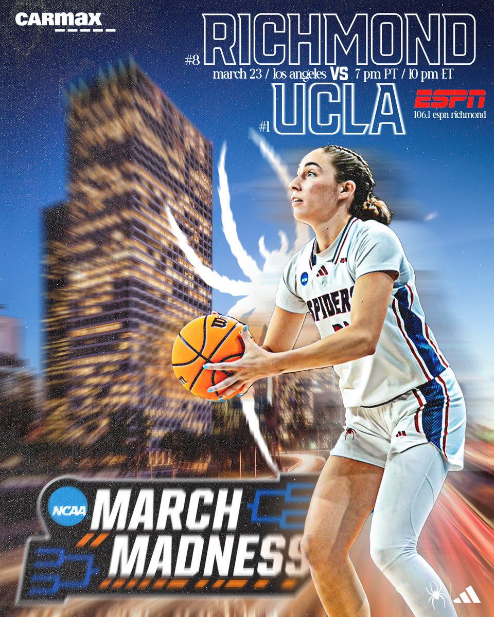 Richmond Womenโs Basketball (@spiderwbball) on Twitter photo ๐๐จ๐ฎ๐ง๐ ๐. ๐ท๏ธ๐โฌ
<a href="/SpiderAthletics/">Richmond Athletics</a> // #OneRichmond
๐๏ธ โ March 23
๐ โ Los Angeles / Pauley Pavilion
๐ โ No. 1 <a href="/UCLAWBB/">UCLA Women's Basketball</a>
๐ โ 7 p.m. PT / 10 p.m. ET
๐ฅ โ spides.us/41PyTwG
๐๏ธ โ spides.us/4kOG80t
๐๏ธ โ spides.us/4kDamUc ๐๐จ๐ฎ๐ง๐ ๐. ๐ท๏ธ๐โฌ
<a href="/SpiderAthletics/">Richmond Athletics</a> // #OneRichmond
๐๏ธ โ March 23
๐ โ Los Angeles / Pauley Pavilion
๐ โ No. 1 <a href="/UCLAWBB/">UCLA Women's Basketball</a>
๐ โ 7 p.m. PT / 10 p.m. ET
๐ฅ โ spides.us/41PyTwG
๐๏ธ โ spides.us/4kOG80t
๐๏ธ โ spides.us/4kDamUc