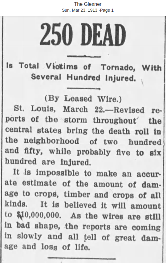 Tornadoes, floods, fires and snowstorms made this week in 1913 possibly the most violent weather week in US weather history.

newspapers.com/image/10869757…