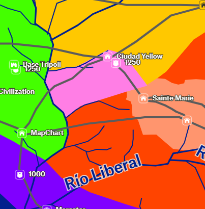 BATALLA DE CIUDAD YELLOW
Las tropas de Mapalonia usan los rios interiores de Mercator para invadir la desprotegida ciudad. También le pusieron nombre al rio: Río Facho Maps