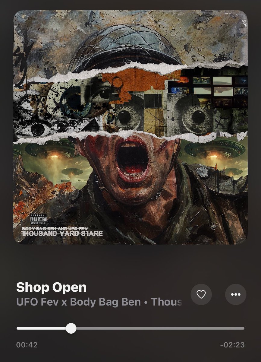 APEER (@a_p_e_e_r_) on Twitter photo DROP🔥🔥🔥🙏🏼💪🏼🎙️
UFO Fev x Body Bag Ben - Thousand Yard Stare (2025)
<a href="/UFOFev/">The BIG UFO</a>
Prod:<a href="/BodyBagBen1/">BodyBagBen</a>
💨💨💨🎙️
#hiphop
ufofev.bandcamp.com/album/thousand… DROP🔥🔥🔥🙏🏼💪🏼🎙️
UFO Fev x Body Bag Ben - Thousand Yard Stare (2025)
<a href="/UFOFev/">The BIG UFO</a>
Prod:<a href="/BodyBagBen1/">BodyBagBen</a>
💨💨💨🎙️
#hiphop
ufofev.bandcamp.com/album/thousand…