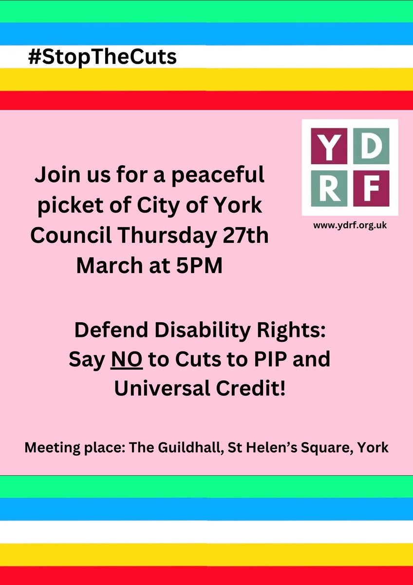 #WelfareNotWarfare 

Local action in York 
27th March 2025 
5pm 
Picket of City Of York Council Meeting 
The Guildhall St Helens Square York 

Please Support