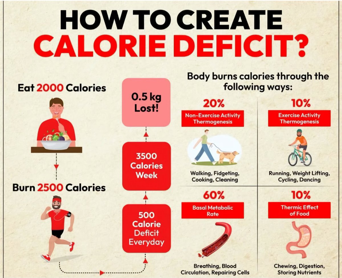FiveFitness's tweet image. How to create a calorie deficit? 

#Diet #Food #Macros #Calories #Gym #Workout #Fitness