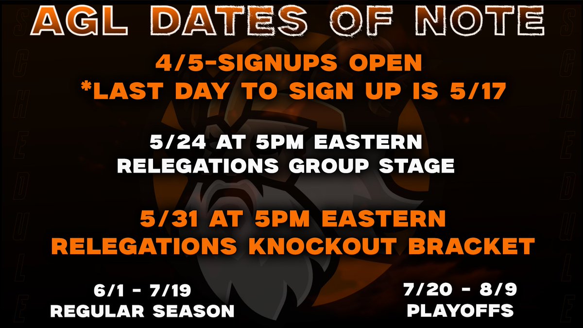 Things are getting awfully official -- WE'RE BACK THIS SUMMER!!

Come join us for a community Q&amp;A stream on Friday, April 4th around 7 PM to discuss what changes are headed to AGL this upcoming season!

Join the AGL discord to stay up to date!! 
discord.gg/albiongiantsle…