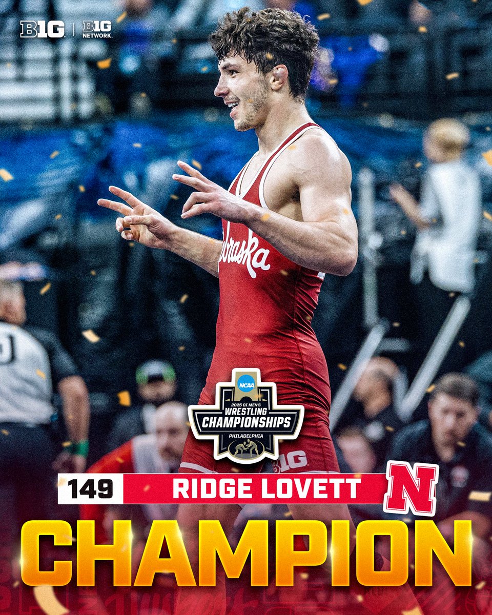 Big Ten Wrestling (@b1gwrestling) on Twitter photo Ridge Lovett is a NATIONAL CHAMPION 👏
The <a href="/HuskerWrestling/">Nebraska Wrestling</a> 149-pounder defeats the reigning National Champion to secure his first-ever #NCAAWrestling Title 🏆
#B1GWrestling Ridge Lovett is a NATIONAL CHAMPION 👏
The <a href="/HuskerWrestling/">Nebraska Wrestling</a> 149-pounder defeats the reigning National Champion to secure his first-ever #NCAAWrestling Title 🏆
#B1GWrestling