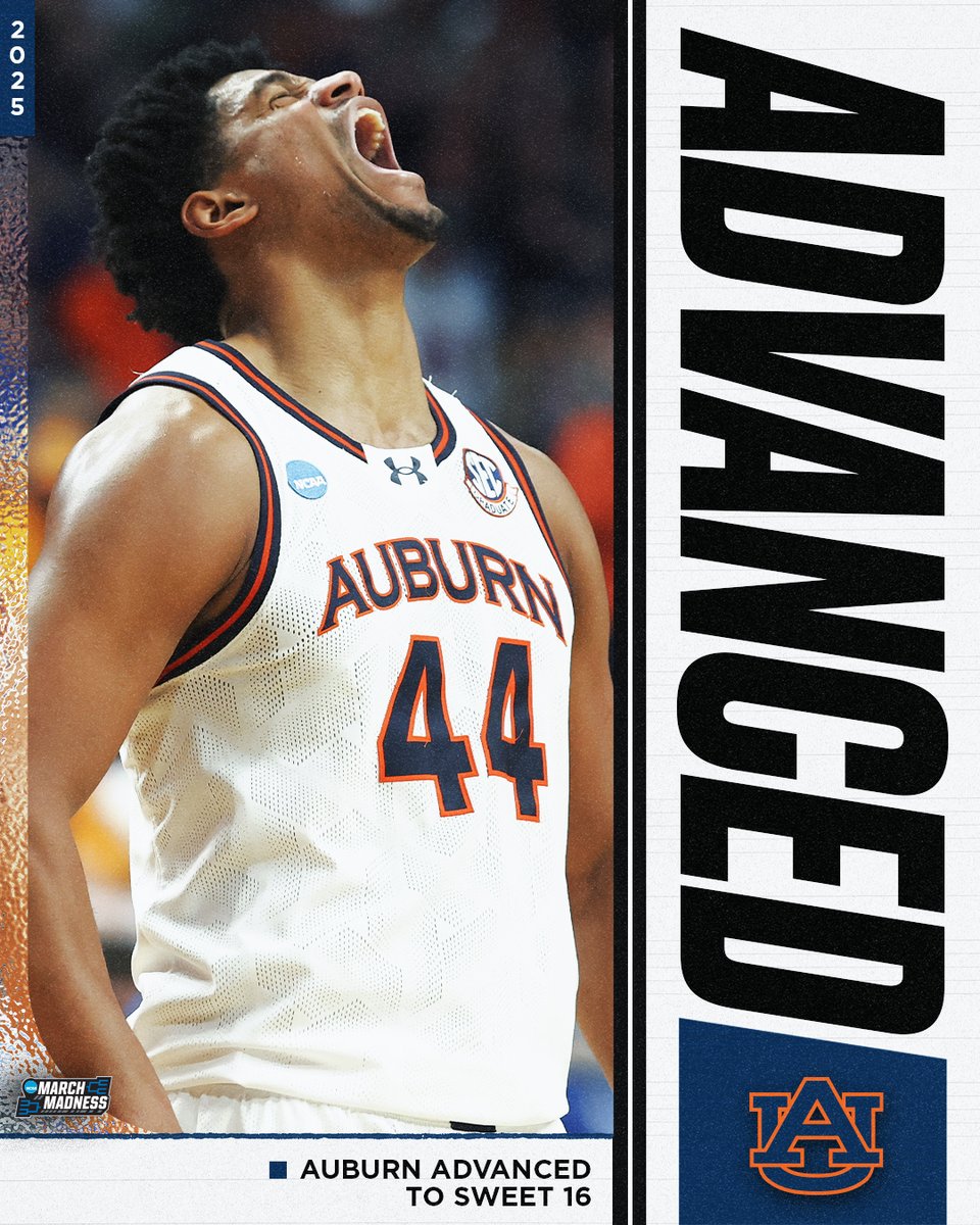 MarchMadnessMBB's tweet photo. AUBURN IS SWEET 16 BOUND 🔥

The Tigers defeat (9) Creighton 82-70 to keep dancing 🕺 #MarchMadness https://t.co/KJCUa3InzQ