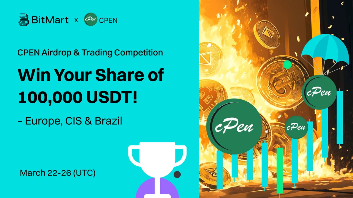 🔥 #BitMart x #CPEN Airdrop &amp; Trading Competition! 🔥  

💰 Win your share of 100,000 USDT in $CPEN rewards!  

📅 Campaign Period: Mar 22-26, 2025  

🎯 How to Join: 
1️⃣ Don’t have an account? Sign Up Here 👉bitmart.com/invite/desocia… 
2️⃣ Follow the instructions to participate in
