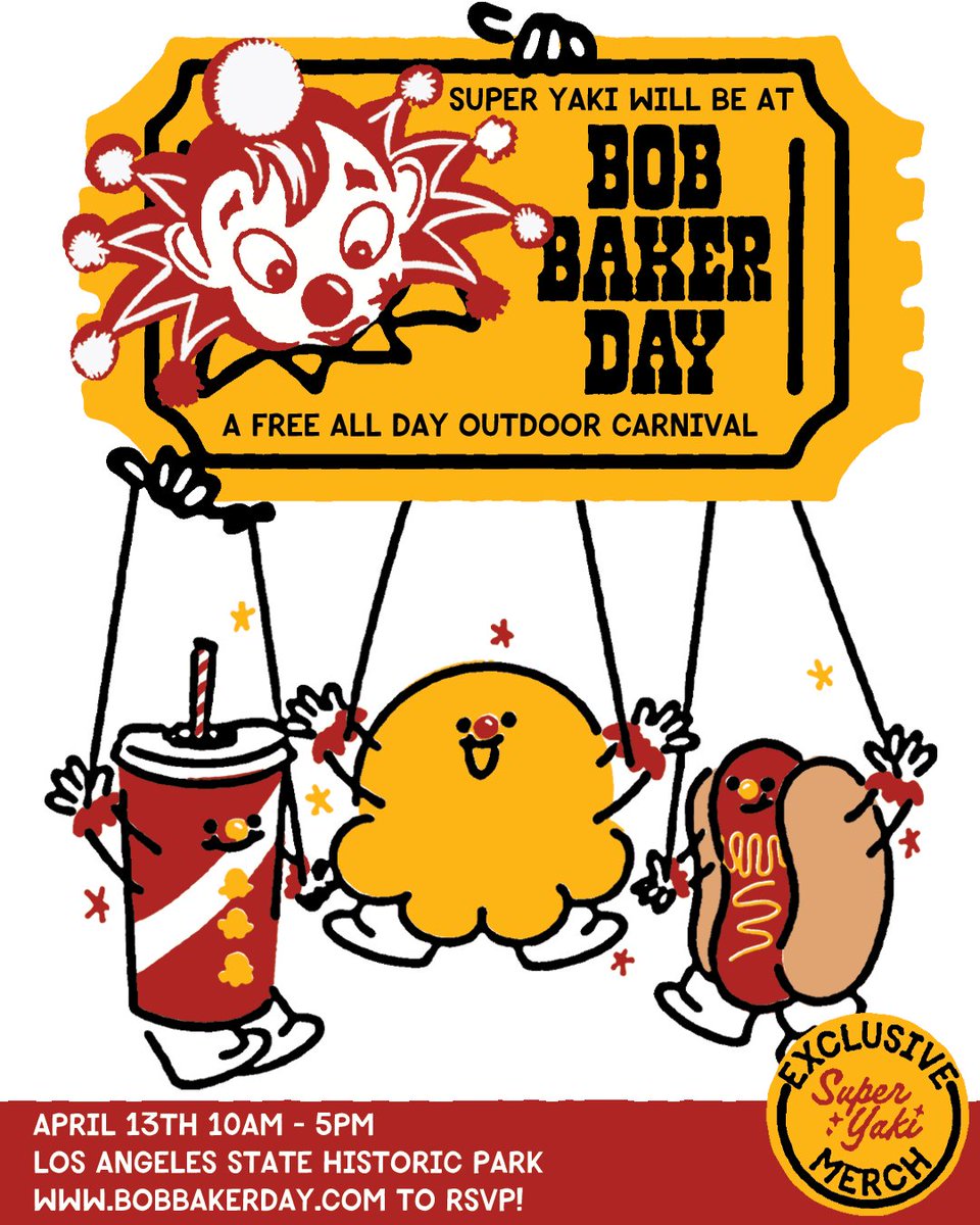 Super Yaki (@superyakishop) on Twitter photo Folks, I’m delighted to announce that we’ll be joining our friends <a href="/BBMTofficial/">Bob Baker Marionette Theater</a> for the 11th Annual
Bob Baker Day on April 13th at LA State Historic Park! Folks, I’m delighted to announce that we’ll be joining our friends <a href="/BBMTofficial/">Bob Baker Marionette Theater</a> for the 11th Annual
Bob Baker Day on April 13th at LA State Historic Park!
