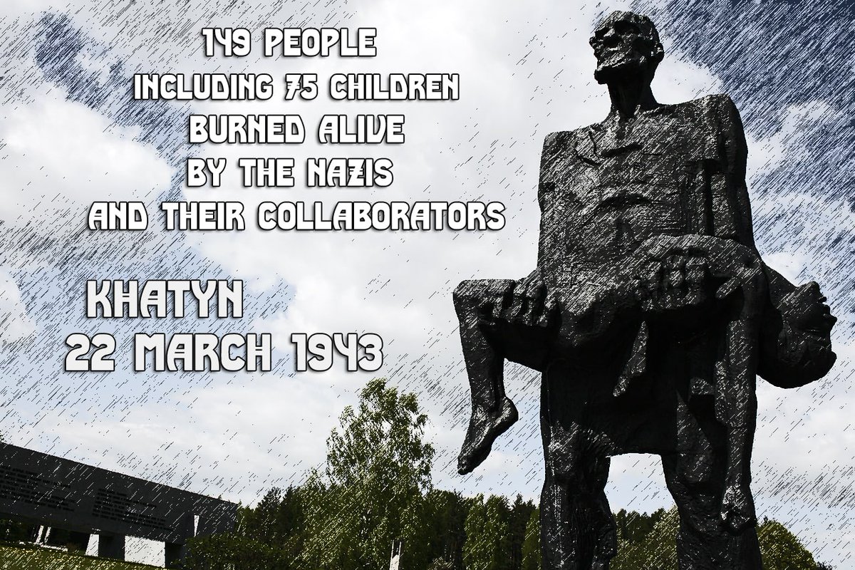 ivan_8848's tweet photo. 🕯 On March 22, 1943, at around this time Nazi invaders and their cronies — Ukrainian nationalist collaborators — destroyed the Belarusian village of #Khatyn, having burned alive & shot almost all of its inhabitants — 149 people, including 75 children... They were all gathered in a barn, locked and burned alive...
The blood and ashes of innocent civilians are on the hands of the Nazis from the Dirlewanger Waffen-SS special battalion & Schutzmannschaft Battalion 118 comprised of Ukrainian nationalists (now revered by the neo-Nazis in Kiev).
The memory of the victims is being dearly preserved in both Russian and Belarus.
☝️ #WeRemember how much grief Nazism brought to our peoples. The lessons of #WWII shall not be subject to oblivion! #LestWeForget