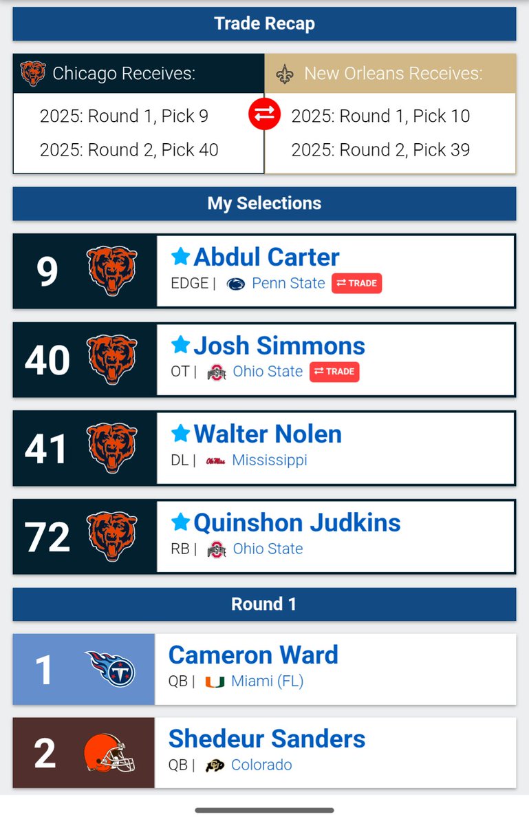 Flange_Pickle's tweet photo. I highly doubt this happens but this is my latest 3 #NFLDraft https://t.co/wFaIt1nhto