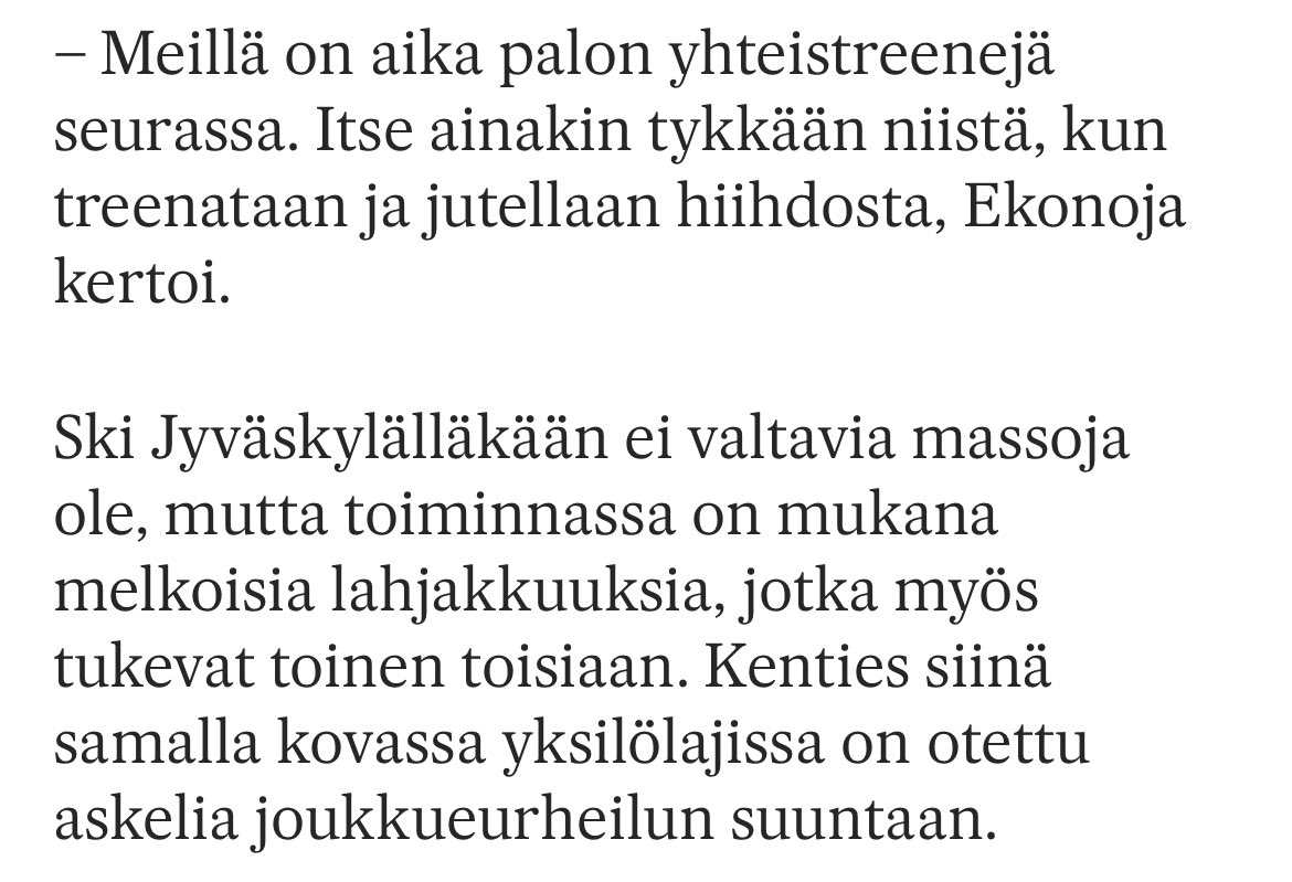 Mukava juttu päivän Hopeasompa-kisoista. Nostan oheisessa kuvalainauksessa yhden tärkeimmän seikan Ski Jyväskylän menestyksen taustalla. Yhdessä tekeminen ja kaverit. #hiihto