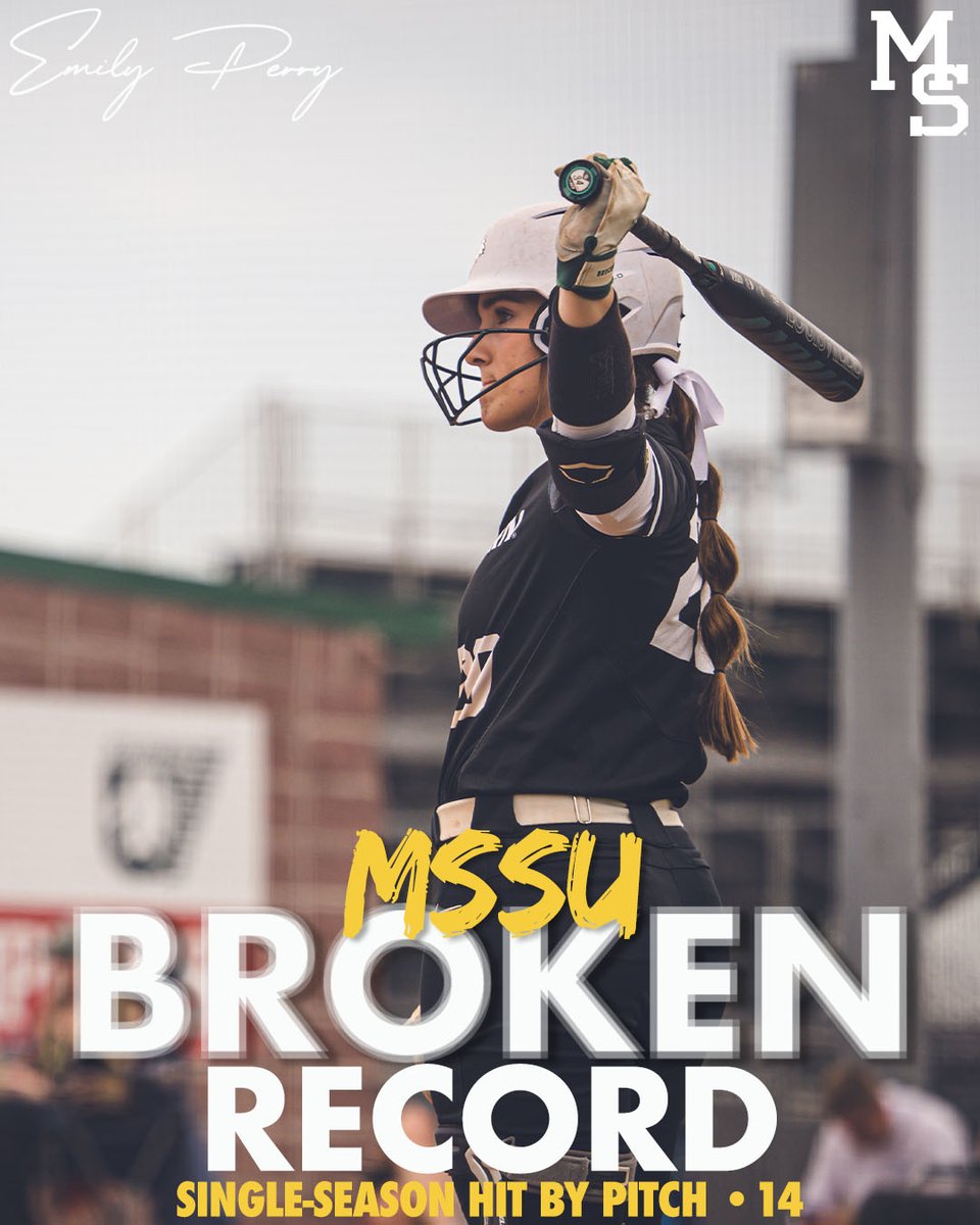With her 14th hit-by-pitch of the season, Emily Perry sets a new MSSU single-season record against Emporia State in game two, surpassing the previous mark of 13 set by Leighton Withers in 2023.