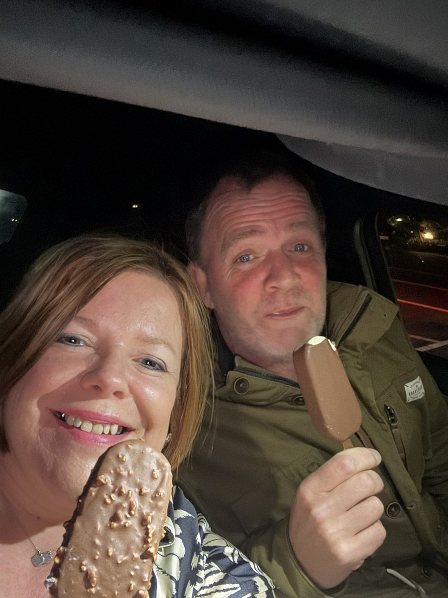 This is the first proper date night we have had in nearly 3 years! Both kids out tonight so got our glad rags on. Fabulous meal and service at Twilight Coffee &amp; Bunkhouse, Carnlough. Highly recommend. 

Followed by a wee ice cream in the car 😆. Who said romance is dead ❤️