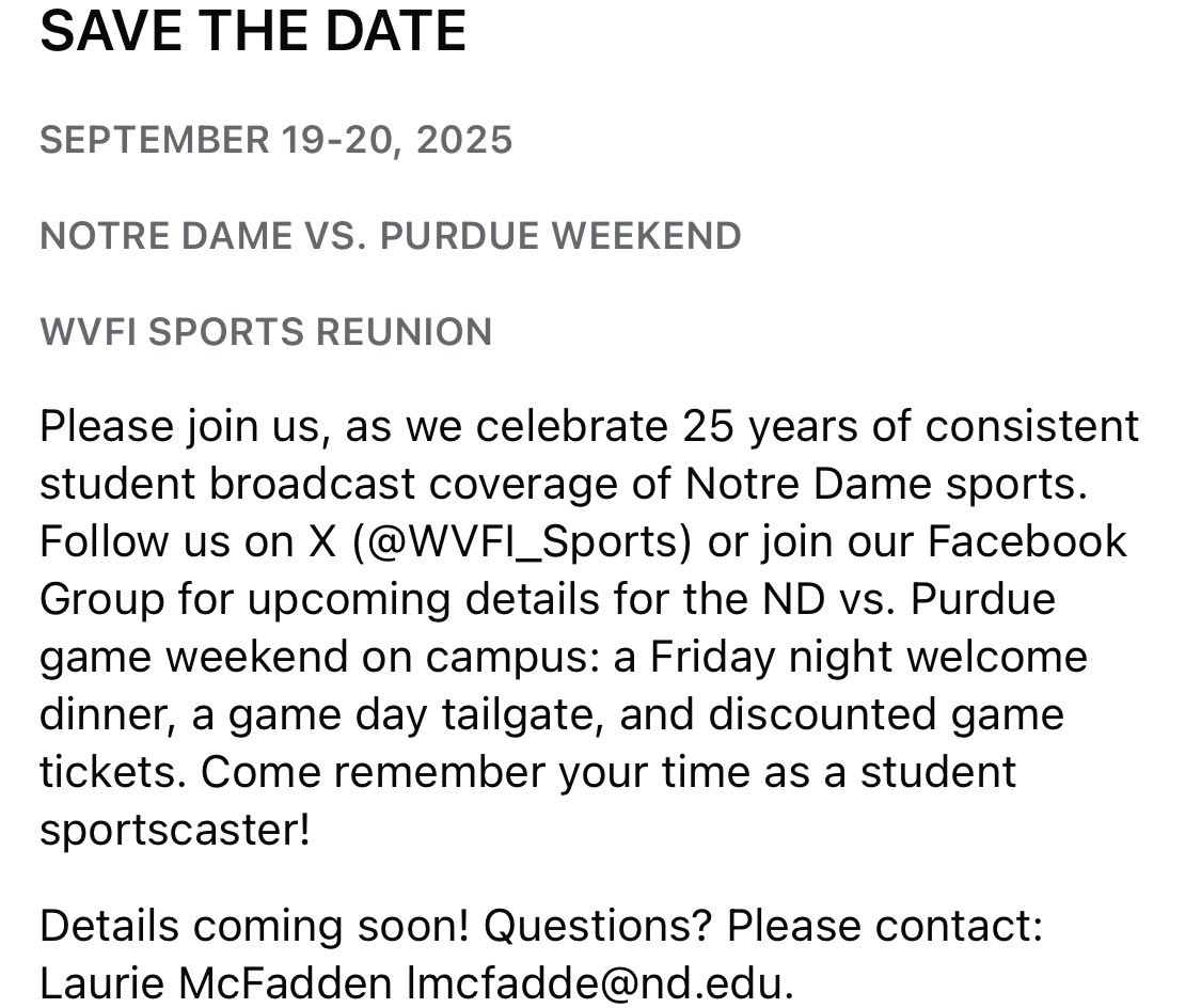 SAVE THE DATE - WVFI SPORTS REUNION

See below for details ⬇️