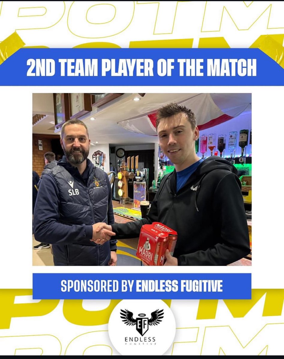 Today’s Player of the Match awards!! 

<a href="/AdelfosUK/">Adelfos Web Design</a> Player of the Match goes to Scott Harris

<a href="/endlessfugitive/">endlessfugitive</a> Player of the Match goes to Archie Bell

Well done gents 🔵🟡