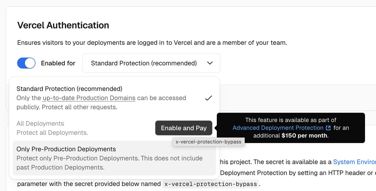 alexhbass's tweet image. Is there no way to have our production site behind a password/login in @vercel for a couple months while we prepare it for public launch without paying $150/mo?

This feels like such a strange situation to be in, where we want to get the site production ready before launch.…