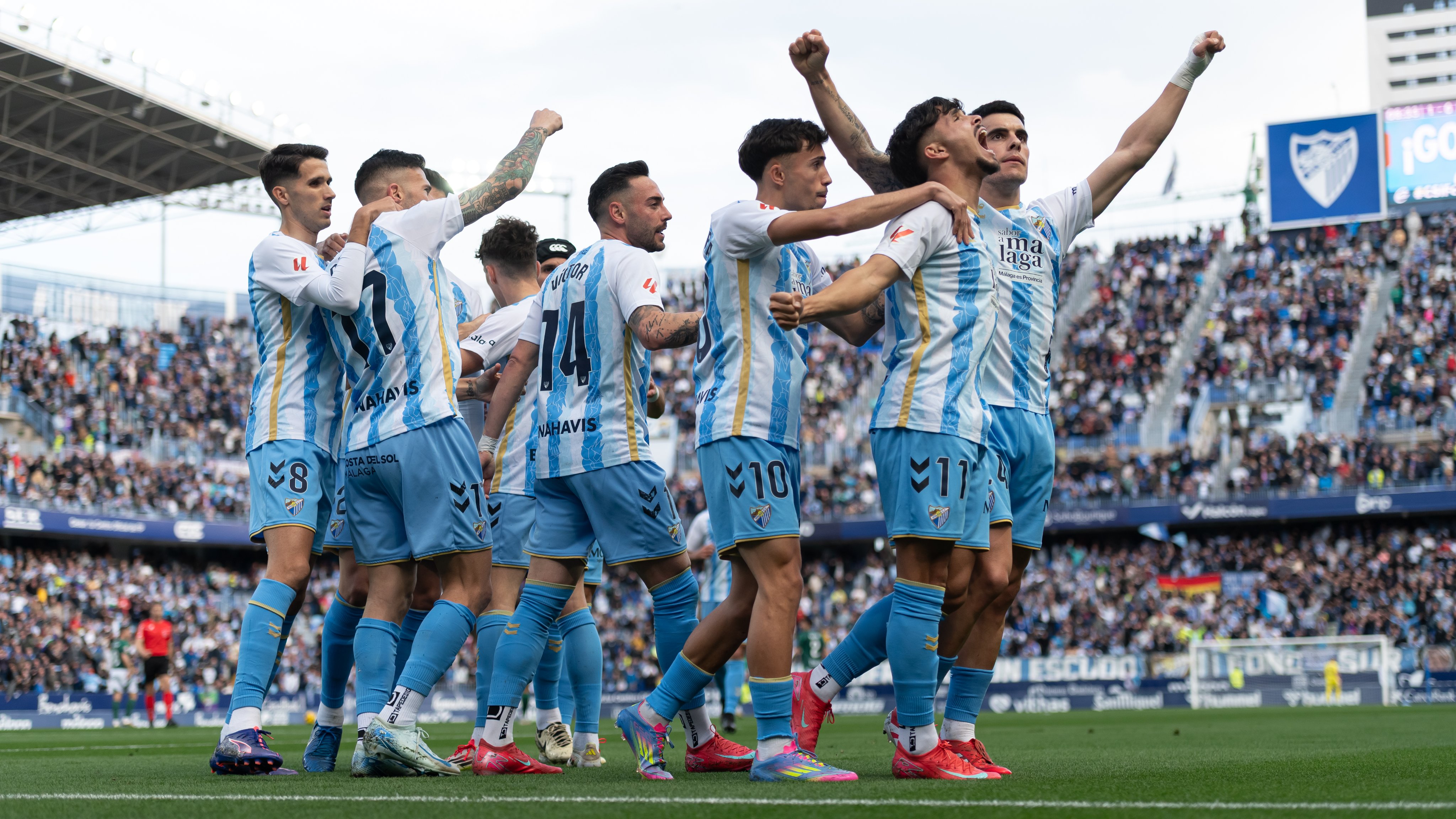 Celebración del gol de Julen Lobete frente al Racing de Ferrol. Fuente: Málaga CF. 