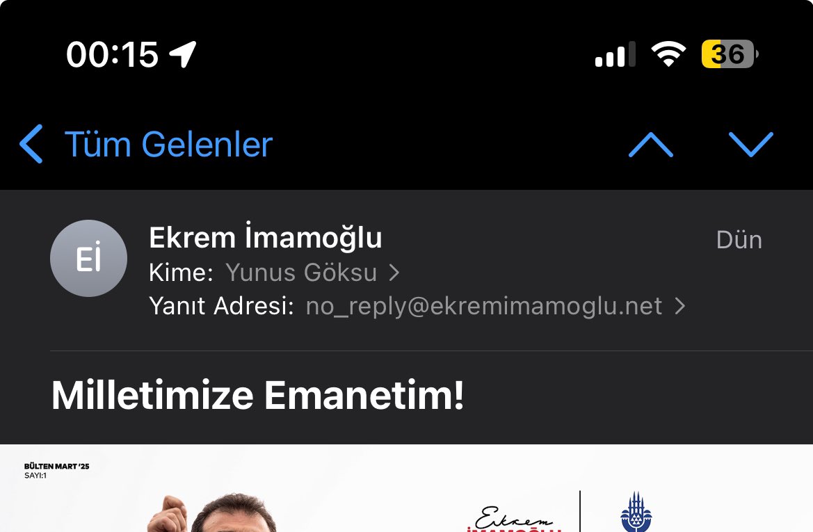 Ekrem ve ekibine ihtardır! 

Kişisel verilerimden biri olan e-posta adresime iznim olmadan ulaşarak bana propaganda maili gönderen Ekrem İmamoğlu ve ekibine açıkça ihtar ediyorum: Bu hukuka aykırı bir işlemdir! 6698 sayılı Kişisel Verilerin Korunması Kanunu’na aykırı olarak bir