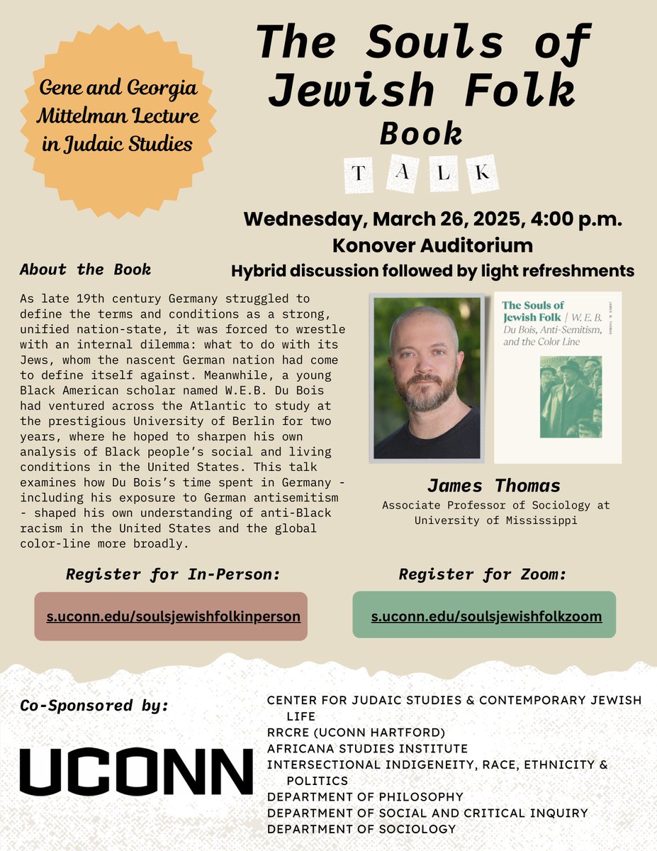 The amazing Dr. James M. Thomas will be giving a talk at UConn Wed, March 26th. The event is open...see flyer for Zoom registration if you can't come in person!
