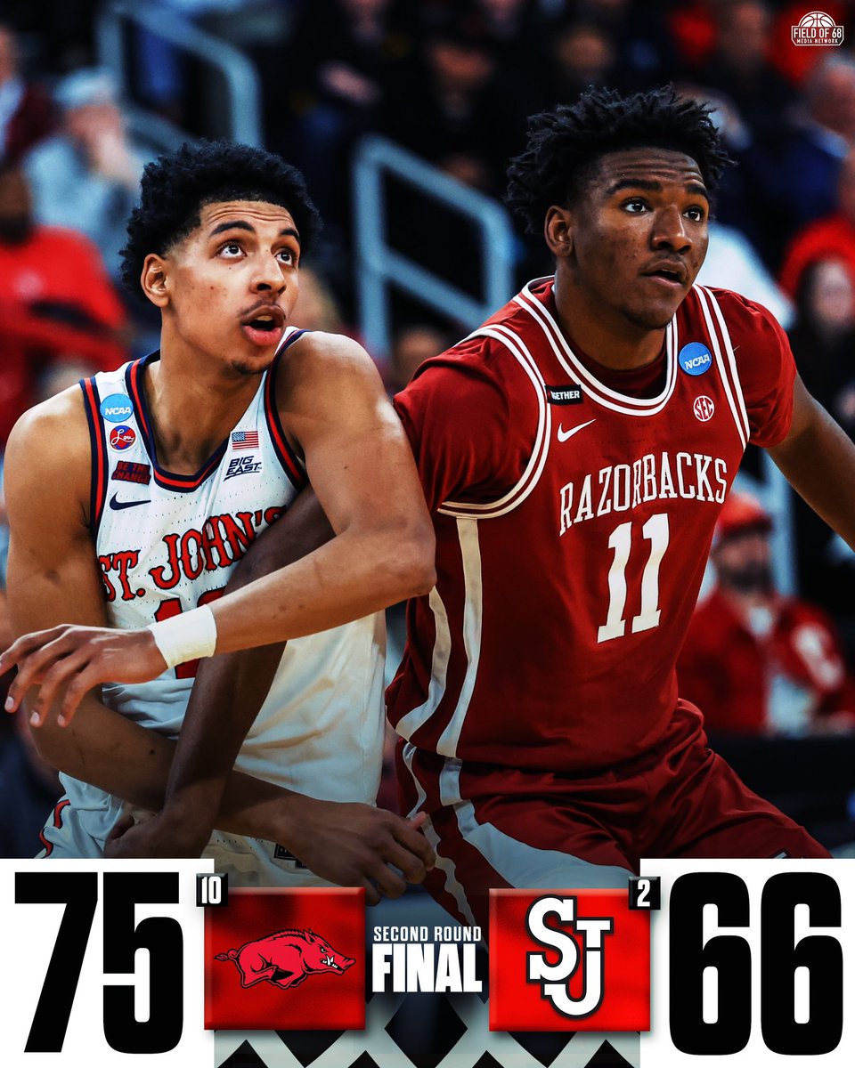 TheFieldOf68's tweet photo. 🚨@RazorbackMBB IS HEADING TO THE SWEET 16🚨

CAL IS 3-2 AGAINST PITINO IN THE TOURNEY‼️ https://t.co/SUoK1dlR4Q