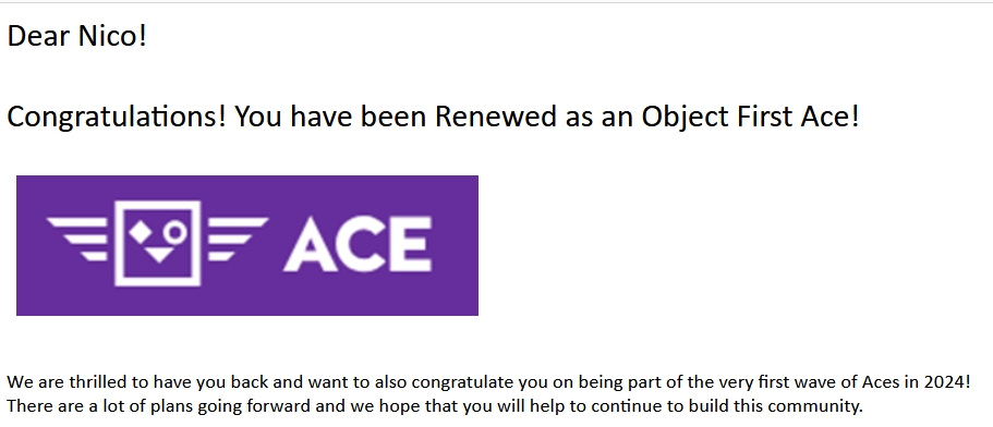 I'm honored to be renewed as a #objectfirstaces Thank you, Geoff and ObjectFirst!