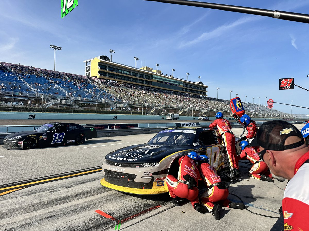Four and fuel to go with a left rear adjustment for the <a href="/HalifaxHealth/">Halifax Health</a> Chevy. 

Looks like the boys helped <a href="/danieldye43/">Daniel Dye</a> gain one spot or break even on pit road.