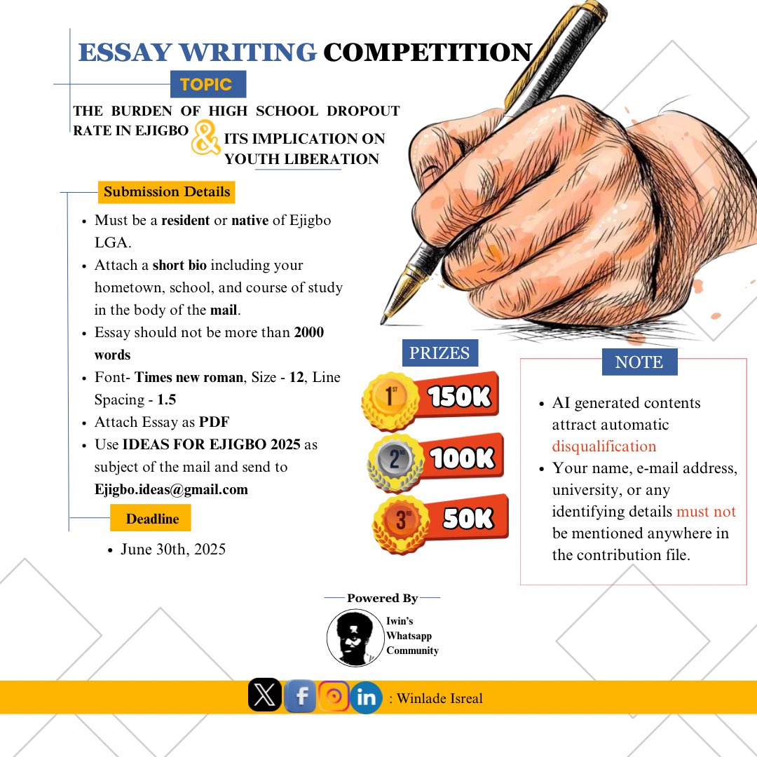 For natives and residents of Ejigbo Local Government, Osun state who are enrolled in a post-secondary education program.