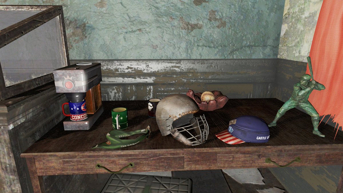 It's officially Spring- who is ready to play some ball? ⚾

You can sport your favorite team in Concord Stories! Work done by <a href="/greenfoxel/">greenFoxel</a>.bsky.social 🧢

#fallout #fallout4 #fallout4mod