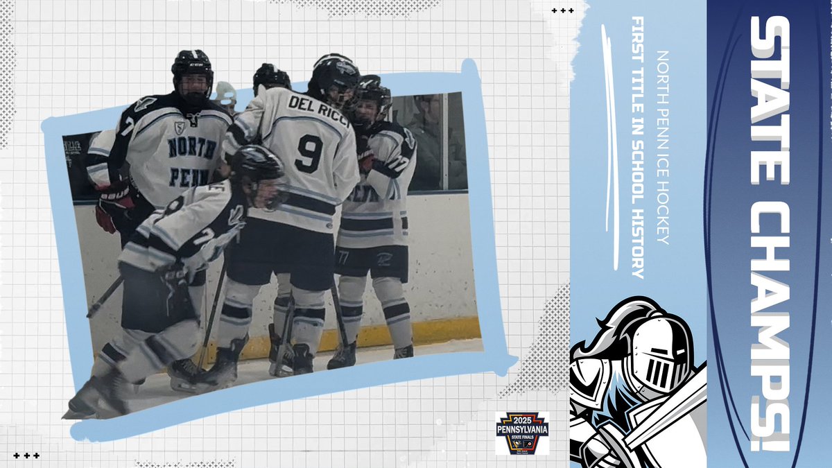 WE ARE….STATE CHAMPS!!!!
Four unanswered goals in the third period lead North Penn to a 4-1 win over Cathedral Prep. Way to bring it home, boys! ⚔️⚔️⚔️