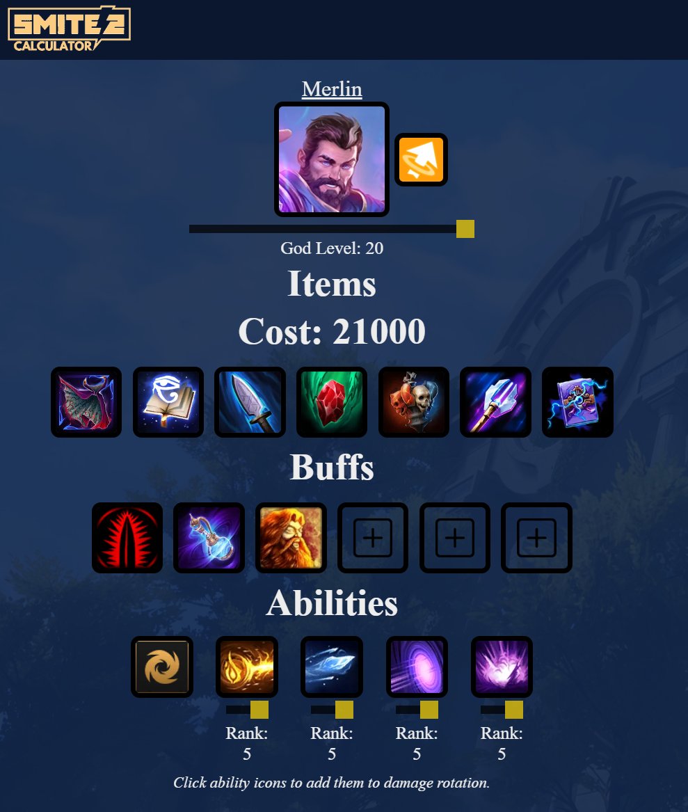 SMITE Calculator is now updated for Open BETA 6! This also comes with the randomizer feature included in Merlin's Aspect of Pandemonium, allowing you to start theory crafting and testing different ability combinations! 
smitecalculator.pro
