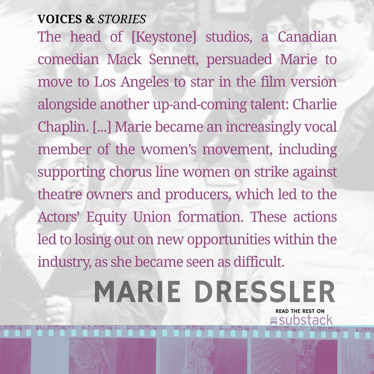 Comedic star and #feminist who put her career on the line to support chorus line strikers - if you haven't heard of #MarieDressler yet, now's your chance. 

Check out #VoicesAndStories on #substack 

#herstorymatters #canadianhistory #womenincinema