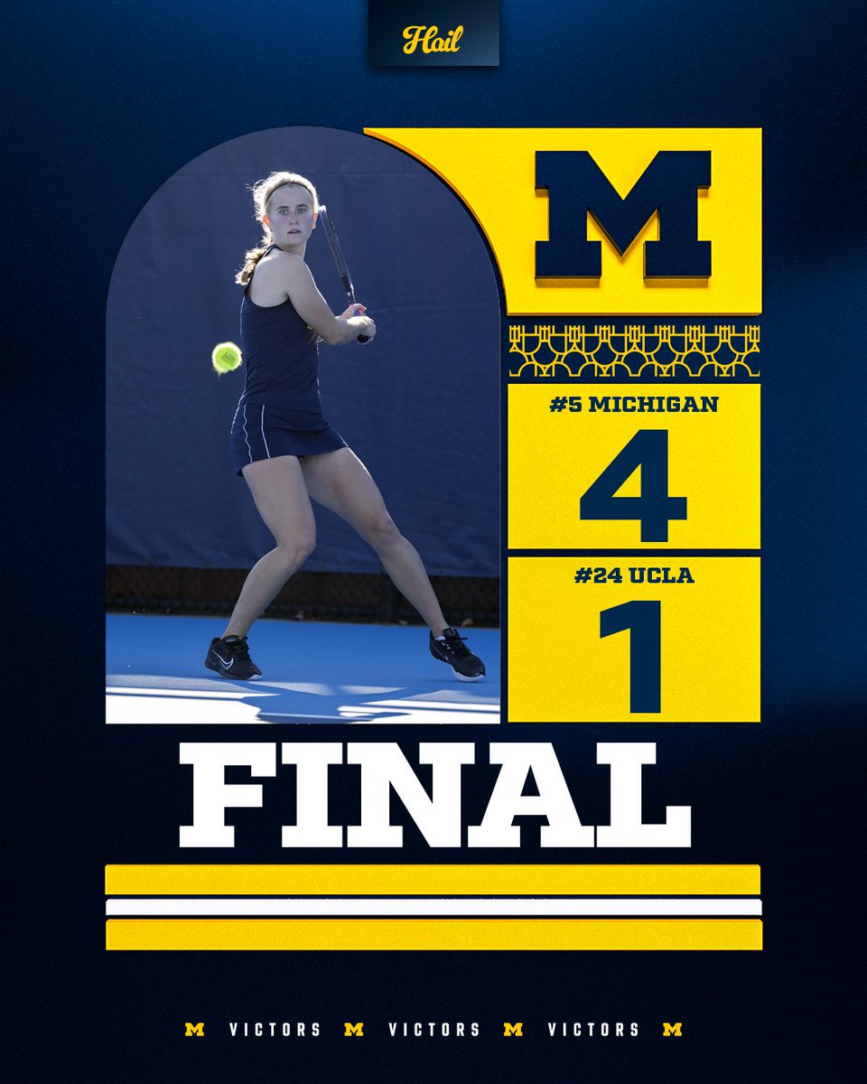 Wolverines get singles wins from Piper Charney, Lily Jones, Emily Sartz-Lunde and Reese Miller to rally for a 4-1 win at No. 24 UCLA

Michigan moves to 5-0 in Big Ten play

#GoBlue