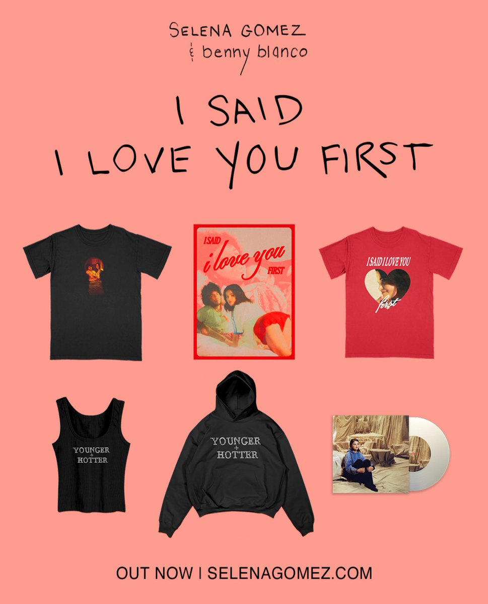 selenagomez's tweet image. Shop the new I Said I Love You First collection and the Younger And Hotter Than Me 7” 🖤
SelenaGomez.lnk.to/Shop