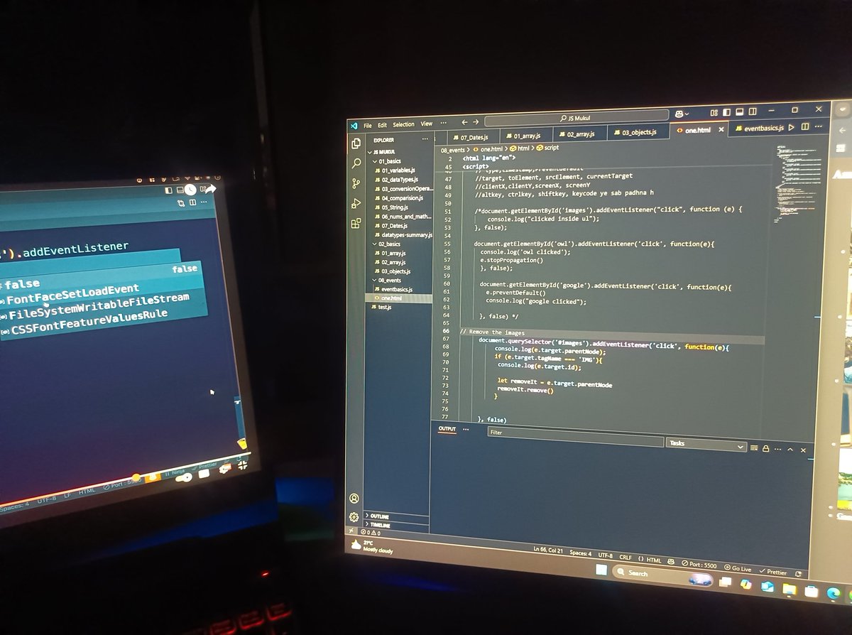 hatake7120's tweet photo. Day 9 of learning JavaScript.
Learnt  basics of  Events.
event propagation
Bubbling
event spillover .
#JourneyToJS https://t.co/NoovHf5HHu