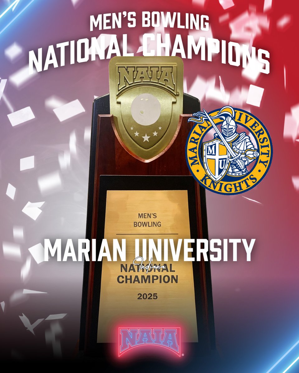 M🎳
<a href="/MUKnights/">Marian Knights</a> earns the Red Banner in Michigan! <a href="/SCAD_SavSports/">SCAD Savannah Bees</a> made it interesting by forcing a second series, but the Knights prevailed, 4-0 to claim the #NAIABowling men's championship. 
#BattleForTheRedBanner