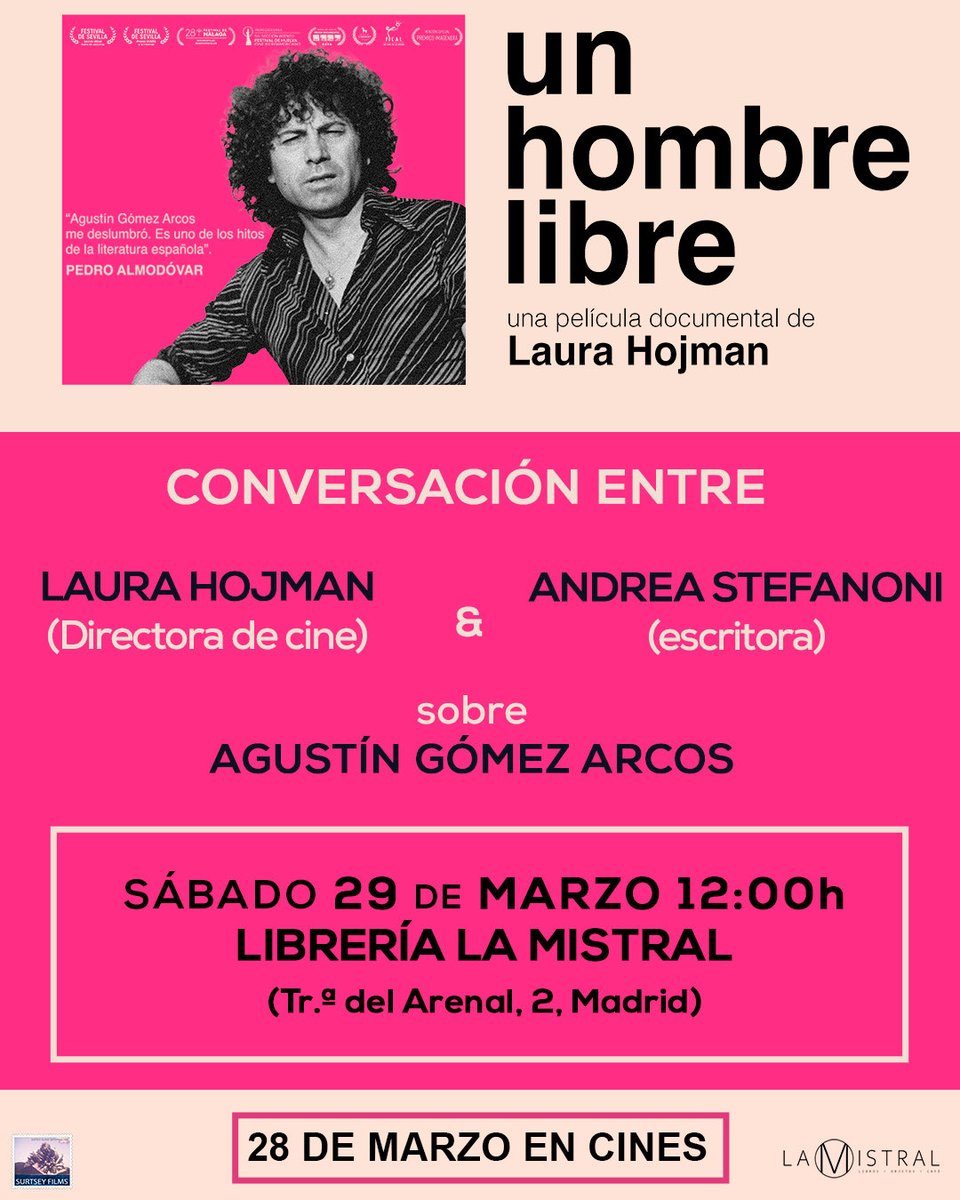 Conversaremos con la directora LAURA HOJMAN 🎬  sobre «Un hombre libre» documental que explora la vida y obra de Agustín Gómez Arcos, escritor español exiliado que alcanzó gran éxito en la literatura francesa en los años 70, mientras su nombre permanecía silenciado en España.