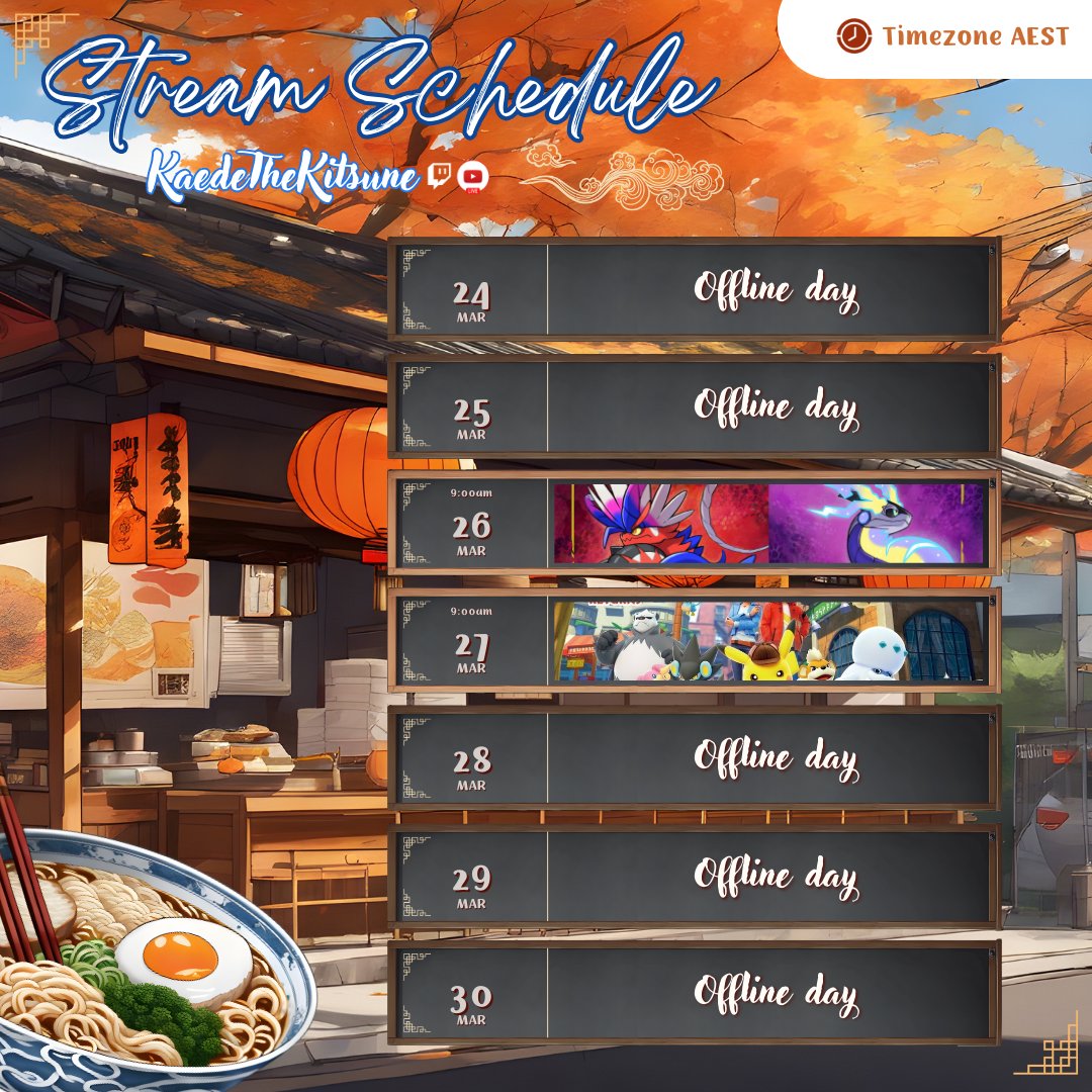 KaedeKitsuneVT's tweet photo. Stream Schedule for this week.
MARCH 23 - MARCH 30

Shiny Hunting in Scarlet and Violet WEDNESDAY 26th
Playing Through Detective Pikachu THURSDAY 27th

🔴LIVE on YouTube and Twitch⬇️
https://t.co/YOOusVeJpt 
https://t.co/wjR5UQ5Z6r https://t.co/Zi3XDQIzh2