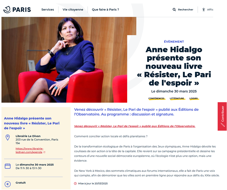 Les moyens de la Ville de Paris utilisés sans vergogne pour la promotion du livre d'#AnneHidalgo ⤵️ Un signalement au PNF ❓