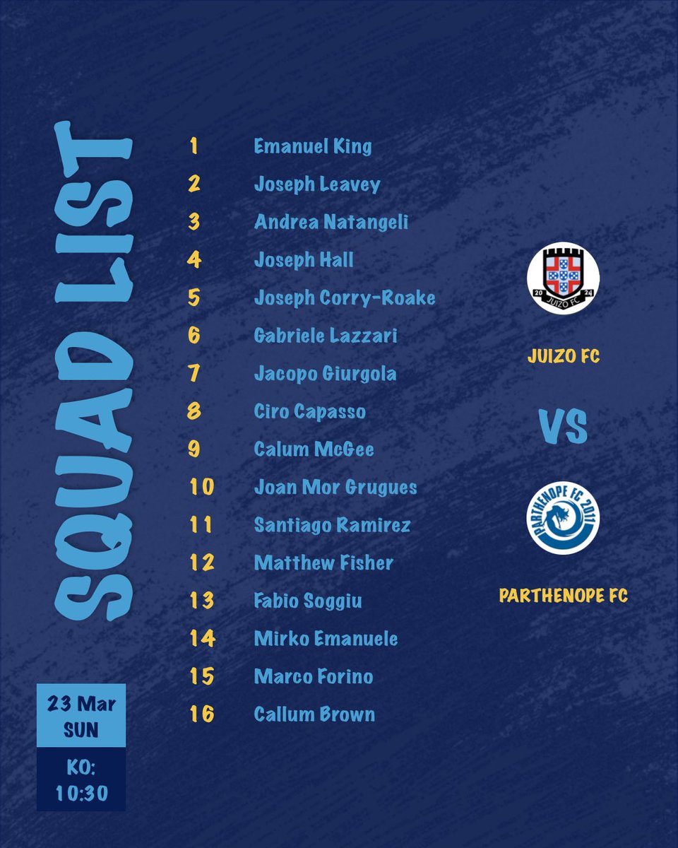 #Squadlist #SundayLeagueFootball #GrassrootsFootball #Football #GameDay #16 #FullSquad <a href="/SouthernSunday/">Southern Sunday Football League</a> #ForzaParthenopeFcSempre🧜🏻‍♀️💙