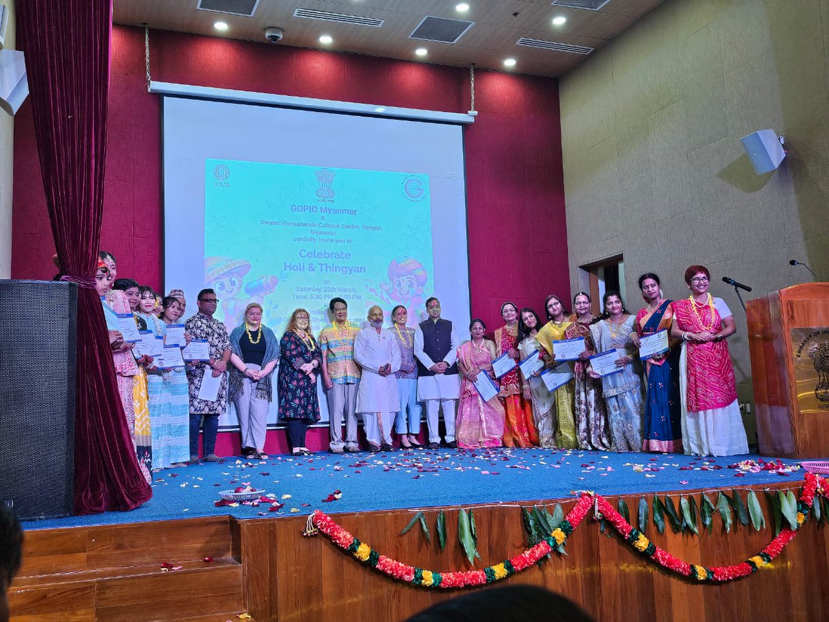 GopioMyanmar's tweet photo. "Colors of Joy: GOPIO Myanmar Celebrates Holi &amp; Thingyan!

Honored guests: Mr. Ashish Sharma, Ms. Ruth Zak &amp; Ms. Stephanie Lee

100+ members joined vibrant celebrations with breathtaking performances &amp; delicious cuisine!

#Holi #Thingyan #GOPIO #Myanmar #India @IndiainMyanmar https://t.co/voiLmfYTWs