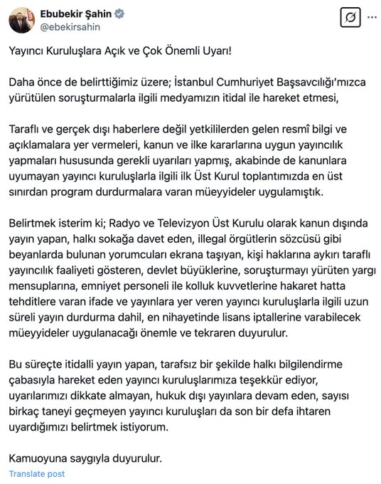 RTÜK'ten yayıncı kuruluşlara darbe bildirisi gibi uyarı!