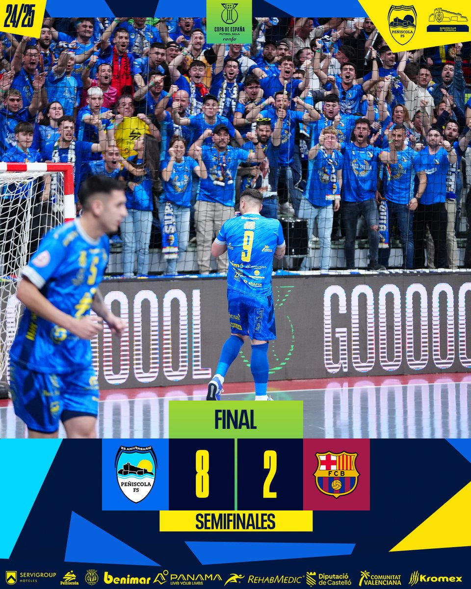 peniscolafs's tweet photo. #PeñíscolaBarça 🔵🟢

⚽️ 8-2 | ⏱️ 𝐅𝐈𝐍𝐀𝐀𝐀𝐀𝐀𝐀𝐀𝐀𝐋 𝐃𝐄𝐋 𝐏𝐀𝐑𝐓𝐈𝐃𝐎𝐎𝐎𝐎

🔥 ESTAMOS EN LA FINAL DE LA #CopaDeEspañaFS 2025. 

¡IMPRESIONANTE EQUIPO + AFICIÓN! SEGUIMOS SOÑANDOOOOO

#HastaElFinalPeñíscola 💙 https://t.co/ED7V0KS95T