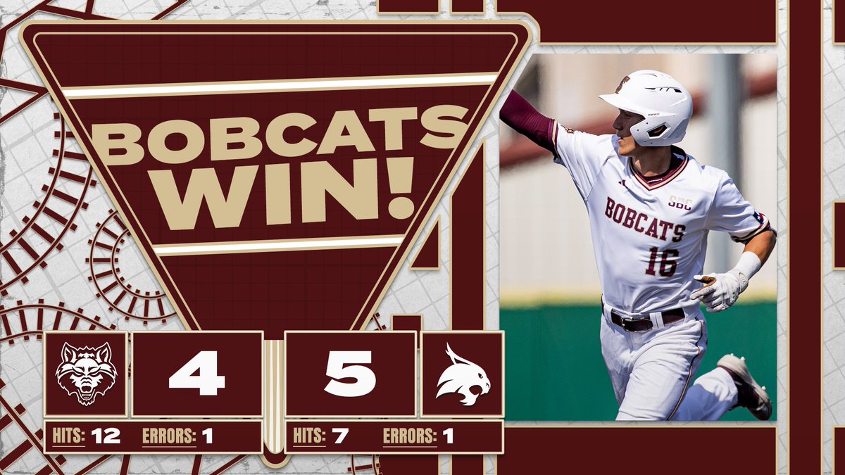 TxStateBaseball's tweet photo. LIGHT THE VICTORY STAR!!! Claim the series over Arkansas State!
#EatEmUp #SlamMarcos #BobcatsWin https://t.co/fb619gFZCT