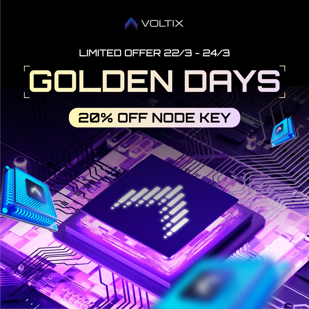 Big news✨Voltix Golden Days are back! Get 20% off your Voltix Node Key now!

📅March 22nd - 24th.

Don’t wait! The clock is ticking! This is your chance to earn with #Voltix at a lower cost

Use the code SBTXG or purchase with the following link: voltix.ai/dashboard/sale…